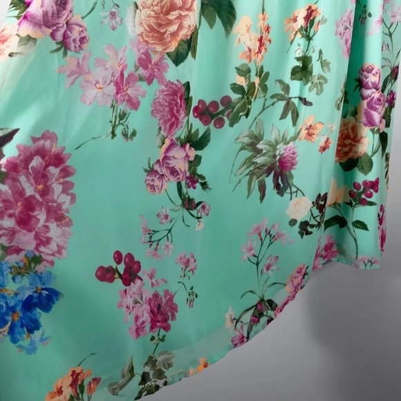 Pink Blush Maternity Dress SzS Mint Green Floral Print Sheer Lined Spring Summer - Picture 3 of 12